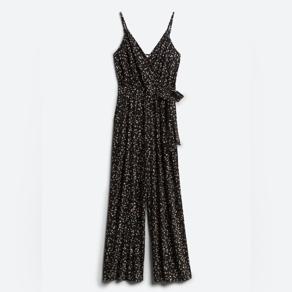 Kaileigh Rochelle Black Printed Knit Sleeveless V-Neck Wide Leg Jumpsuit Size L